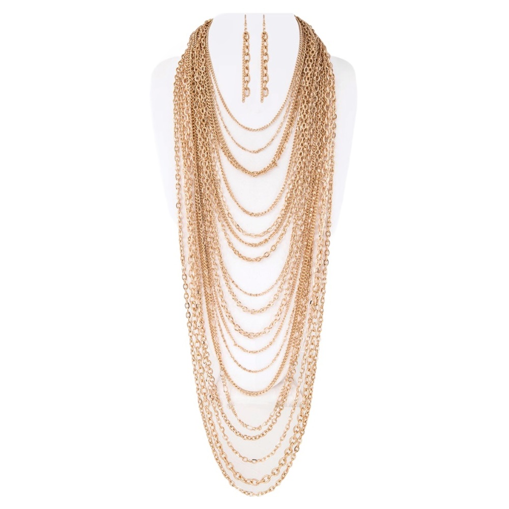 Free Earring💥 Layered Long Drape Chain Statement Necklace - Picture 2 of 3